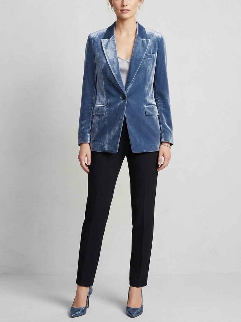 Lafayette 148 New York Dusty Blue Velvet Single-Button Blazer